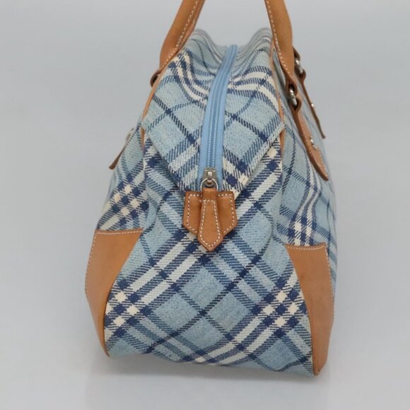 BURBERRY Nova Check Blue Label Hand Bag Wool Light Blue Silver Auth - Picture 4 of 16